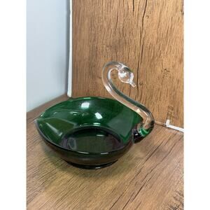 Vintage Martinsville Viking Glass Emerald Green Swan Candy Dish